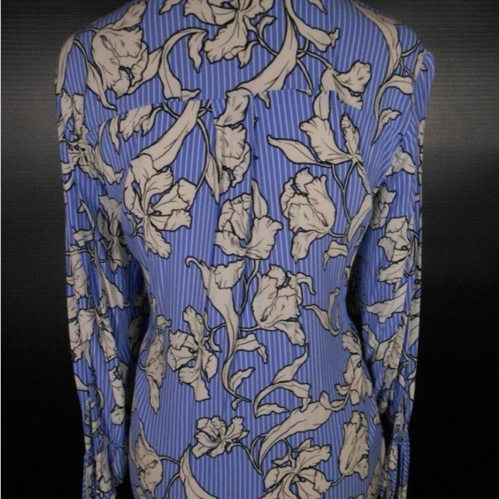 Apt. 9 Blue and White Floral Stripe Tie-Sleeve Blouse
